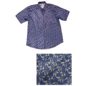 Vintage T. Corner Men's Thai Silk XL Purple Shirt All Over Print Elephant Shinny